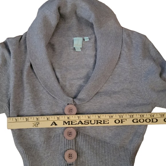 Shu Shu Womens Gray Knitted Long Sleeve Button Front Peplum Sweater Size Small - Picture 5 of 9